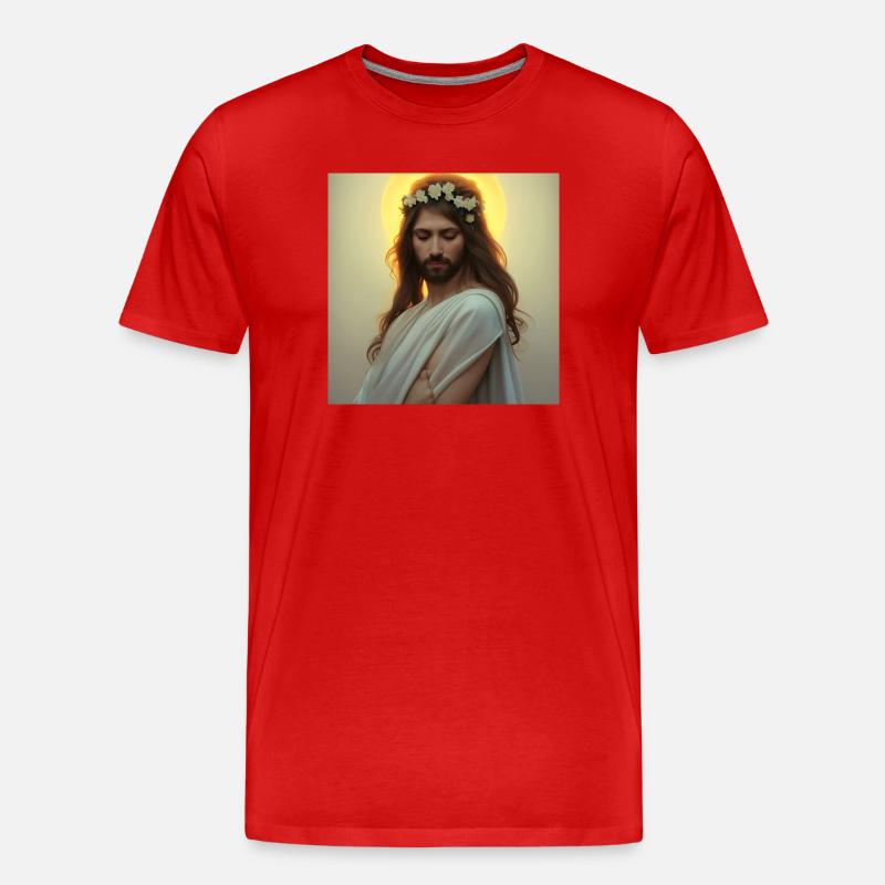 Himmlische Ruhe: Jesusfigur mit Kranz - Men's Premium Organic T-Shirt - red