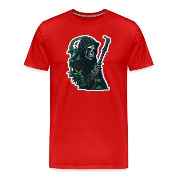 Sensenmann mit Gras - Männer Premium Bio T-Shirt - Rot - Vorne - Damien (186cm)