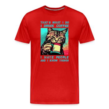 Café avec un chat - T-shirt bio Premium Homme - rouge - Devant - Damien (186cm)