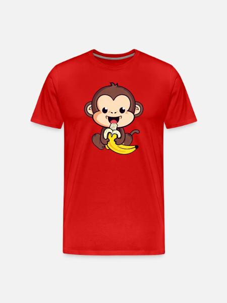 cute monkey eats a banana - Men's Premium Organic T-Shirt - red