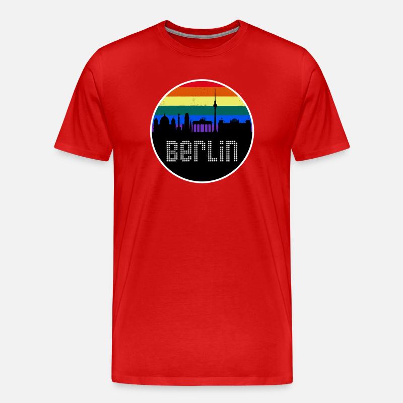 Berlin Skyline Regenbogen - Männer Premium Bio T-Shirt - Rot