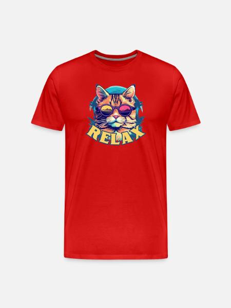 Relaxed cat with sunglasses, summer look - Men's Premium Organic T-Shirt - red
