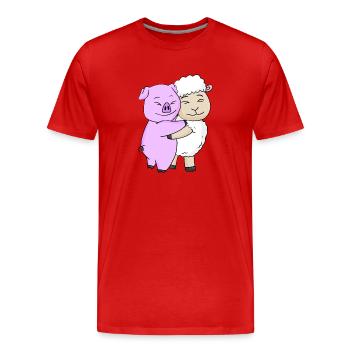 Pig and sheep hugging - hug - Men's Premium Organic T-Shirt - red - Front - Damien (186cm)