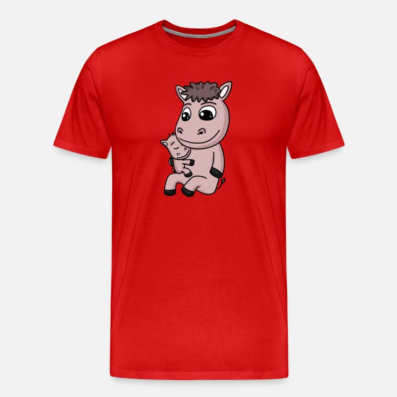 Famille Cheval - Cheval avec bébé - T-shirt bio Premium Homme - rouge