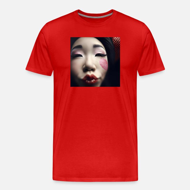 Geisha-Herz-Make-up-Porträt - Männer Premium Bio T-Shirt - Rot