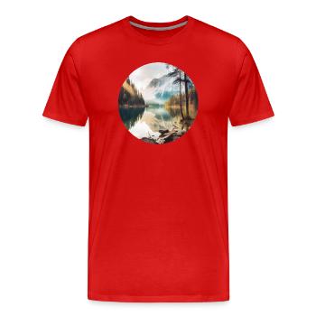 Alpensee Spiegelung Morgenglanz - Männer Premium Bio T-Shirt - Rot - Vorne - Damien (186cm)