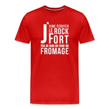 Roquefort, fromage, fromage humour - T-shirt bio Premium Homme - rouge - Devant - Damien (186cm)