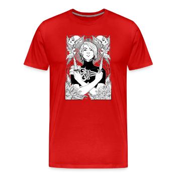 Frau mit Dolchen, Schädeln und Dahlien - Männer Premium Bio T-Shirt - Rot - Vorne - Damien (186cm)