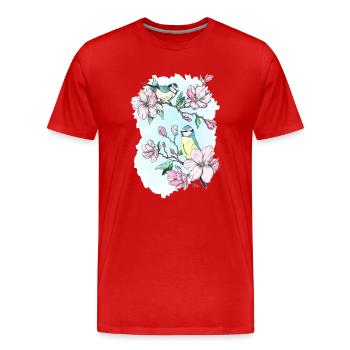 Blue and magnolias - Men's Premium Organic T-Shirt - red - Front - Damien (186cm)