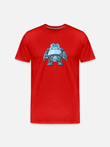 Blue Cartoon Robot with Helmet - Men's Premium Organic T-Shirt - red