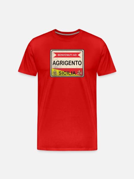 Sicilia maglietta Agrigento cartello di benvenuto - Maglietta ecologica premium da uomo - rosso