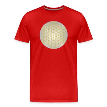 Fleur de Vie Or - 5ème Dimension - Mandala - T-shirt bio Premium Homme - rouge - Devant - Damien (186cm)