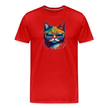 Chat cool - T-shirt bio Premium Homme - rouge - Devant - Damien (186cm)