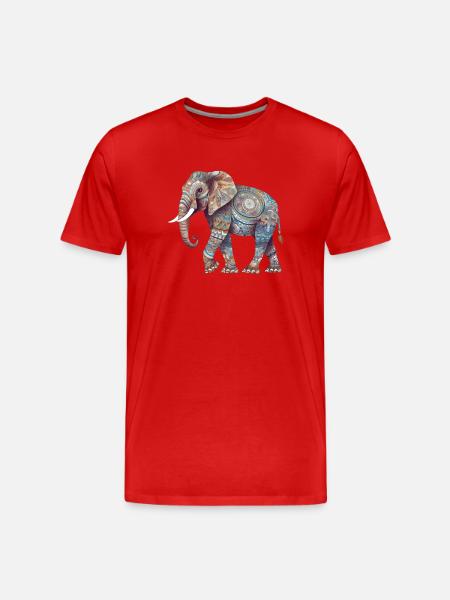 Bunter Mandala Elefant - Männer Premium Bio T-Shirt - Rot