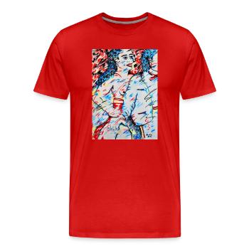 Escort Mädchen - Männer Premium Bio T-Shirt - Rot - Vorne - Damien (186cm)