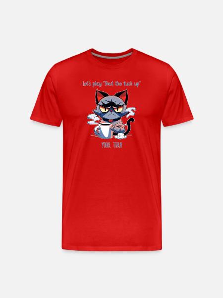 Grim Cat Coffee Sarcasm Saying - Men's Premium Organic T-Shirt - red
