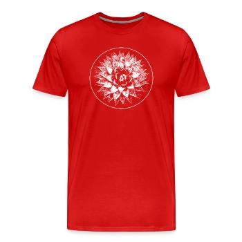Mandala floral linogravé en cercle - T-shirt bio Premium Homme - rouge - Devant - Damien (186cm)