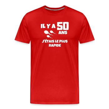 anniversaire, anniversaire 50 ans, 50 ans - T-shirt bio Premium Homme - rouge - Devant - Damien (186cm)