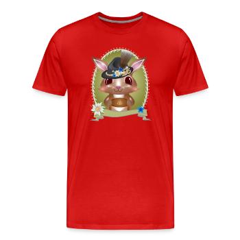 cute bunny in traditional costume with hat and leather pants - Men's Premium Organic T-Shirt - red - Front - Damien (186cm)