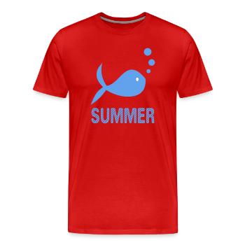 FISH. BEACH. SEA. SURFING. OCEAN. HUMOR. HOLIDAY - Men's Premium Organic T-Shirt - red - Front - Damien (186cm)