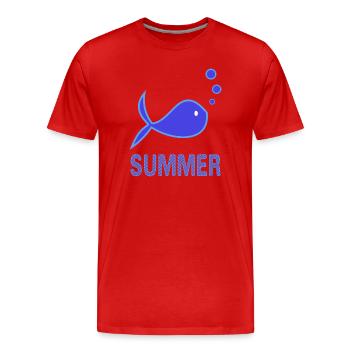FISH. BEACH. SEA. SURFING. OCEAN. HUMOR. HOLIDAY - Men's Premium Organic T-Shirt - red - Front - Damien (186cm)