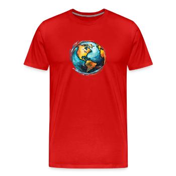 Globus in Bewegung - Männer Premium Bio T-Shirt - Rot - Vorne - Damien (186cm)