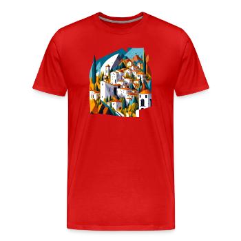 Mediterranean mountain village - Men's Premium Organic T-Shirt - red - Front - Damien (186cm)