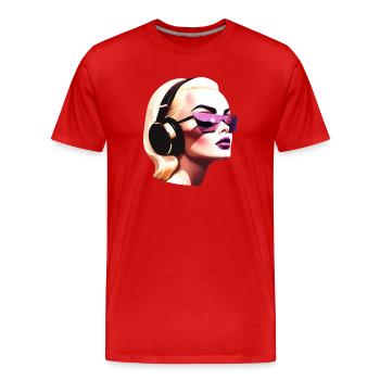 Femme rétro futuriste avec des écouteurs - T-shirt bio Premium Homme - rouge - Devant - Damien (186cm)
