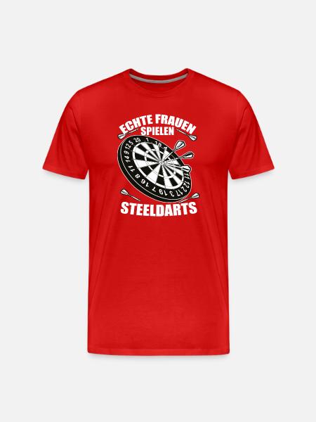 Echte Frauen Spielen SteelDarts - Männer Premium Bio T-Shirt - Rot