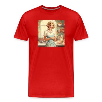 Vintage Hausfrau 50er Jahre - Retro Küche & Backen - Männer Premium Bio T-Shirt - Rot - Vorne - Damien (186cm)