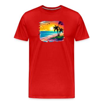 Aquarelle de plage de coucher de soleil d’été - T-shirt bio Premium Homme - rouge - Devant - Damien (186cm)