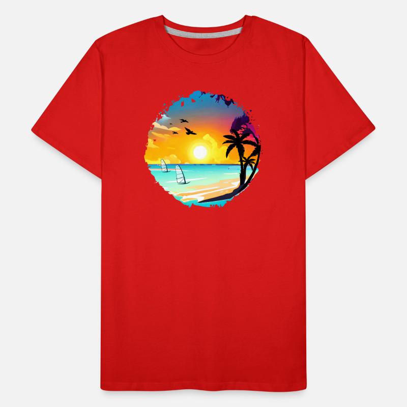 Aquarelle de plage de coucher de soleil d’été T-shirt bio Premium Homme