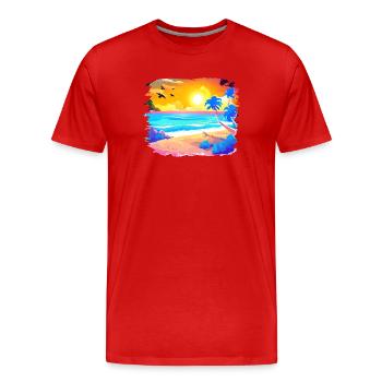 Summer Sunset Beach Watercolor - Men's Premium Organic T-Shirt - red - Front - Damien (186cm)