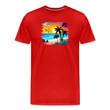 Aquarelle de plage de coucher de soleil d’été - T-shirt bio Premium Homme - rouge - Devant - Damien (186cm)