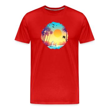Summer Sunset Beach Watercolor - Men's Premium Organic T-Shirt - red - Front - Damien (186cm)