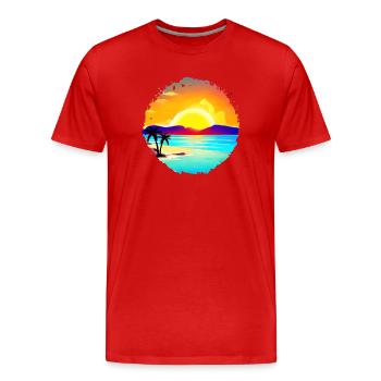 Aquarelle de plage de coucher de soleil d’été - T-shirt bio Premium Homme - rouge - Devant - Damien (186cm)