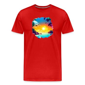 Summer Sunset Beach Watercolor - Men's Premium Organic T-Shirt - red - Front - Damien (186cm)