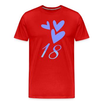 18. 18 JAHRE ALT. 18-jähriges JUBILÄUM. GEBURTSTAG 18 JAHRE. - Männer Premium Bio T-Shirt - Rot - Vorne - Damien (186cm)