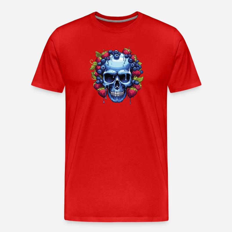 Blauer Schädel mit Beerengirlande - Männer Premium Bio T-Shirt - Rot