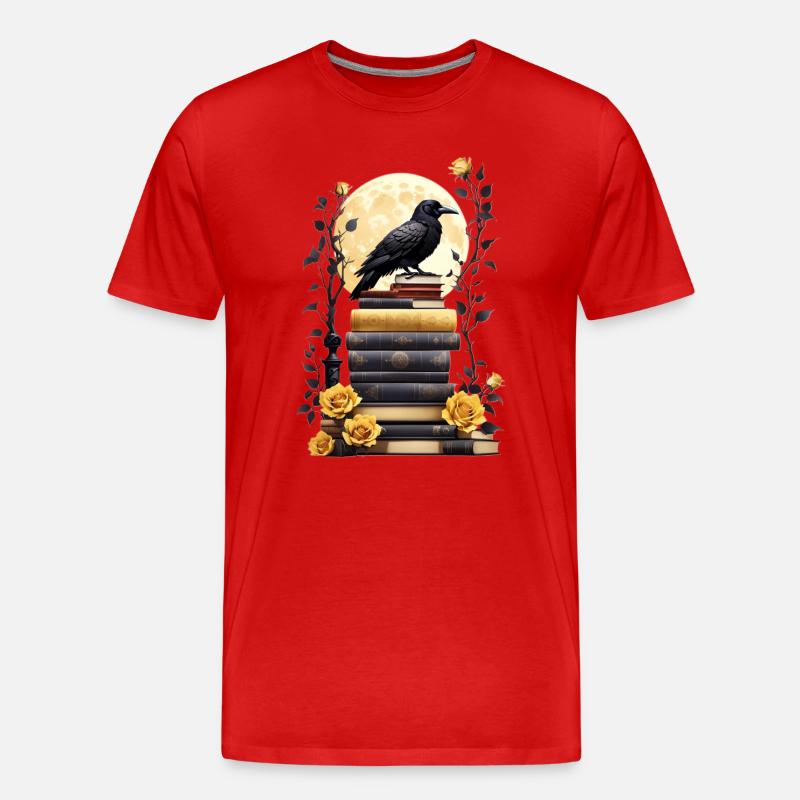 Bücherstapel mit Rabe - Männer Premium Bio T-Shirt - Rot