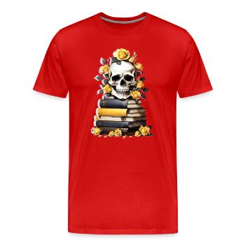 Stack of books with skull - Men's Premium Organic T-Shirt - red - Front - Damien (186cm)