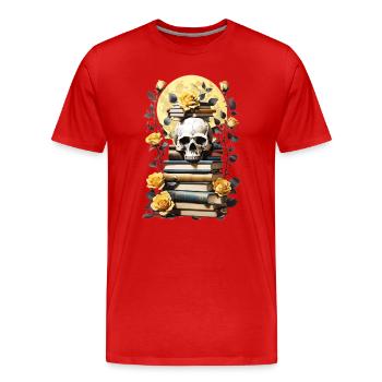 Stack of books with skull - Men's Premium Organic T-Shirt - red - Front - Damien (186cm)