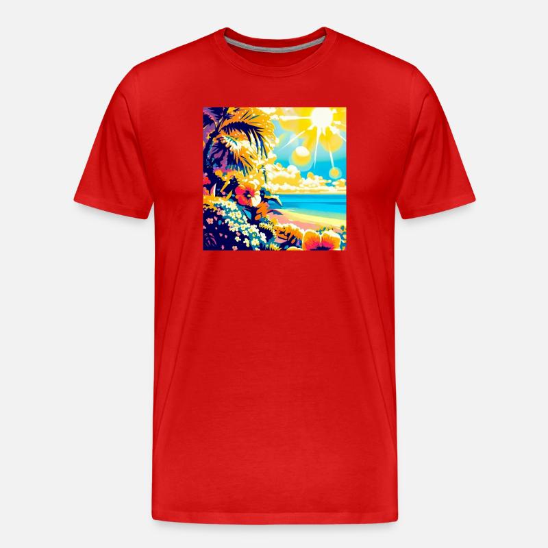 Plage tropicale rétro et soleil - T-shirt bio Premium Homme - rouge