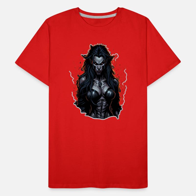 Werwolf Weibchen Dunkle Feuer-Aura Männer Premium Bio T-Shirt