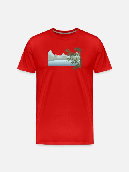 River landscape with palm leaves - Men's Premium Organic T-Shirt - red