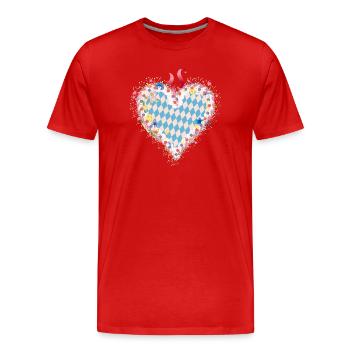 Lebkuchenherz Form im Blau weißen bayerischen Stil - Männer Premium Bio T-Shirt - Rot - Vorne - Damien (186cm)