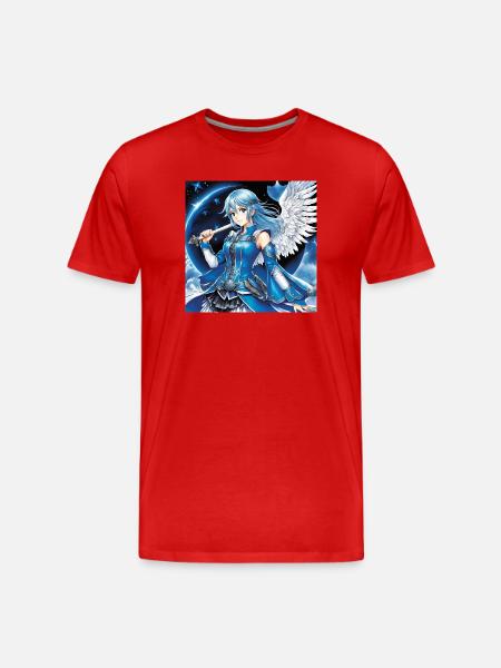Blauer Engelsritter mit Schwert - Männer Premium Bio T-Shirt - Rot