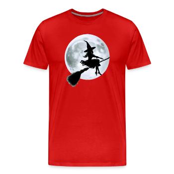 Witch on a Broom - Men's Premium Organic T-Shirt - red - Front - Damien (186cm)