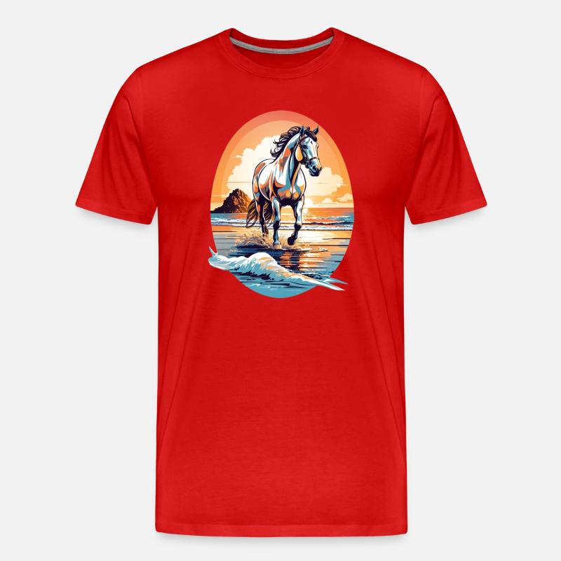 Pferd am Strand - Männer Premium Bio T-Shirt - Rot
