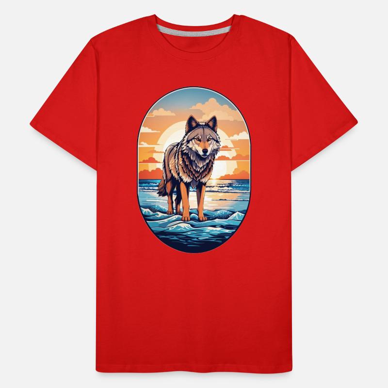 Wolf am Strand Männer Premium Bio T-Shirt